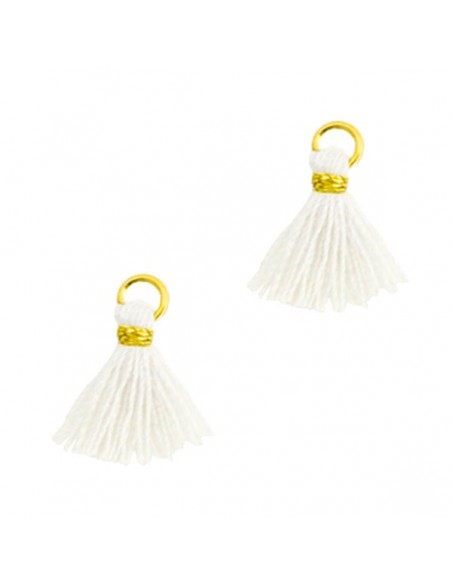 Piccola nappina in cotone con anellino dorato apribile bianco latte1 cm, x 1