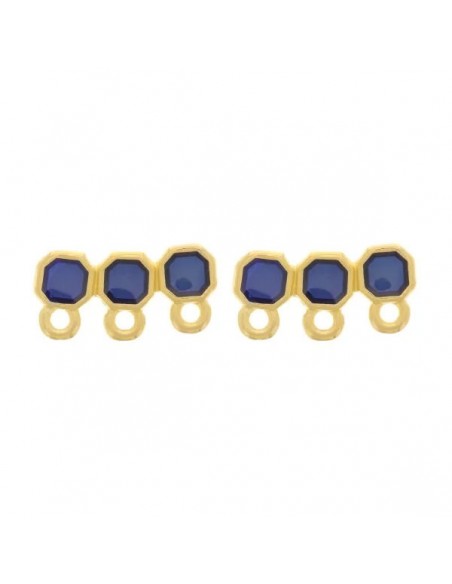 Orecchini a perno dorati tris di rettangoli con smaltatura blu 8x16 mm, una coppia