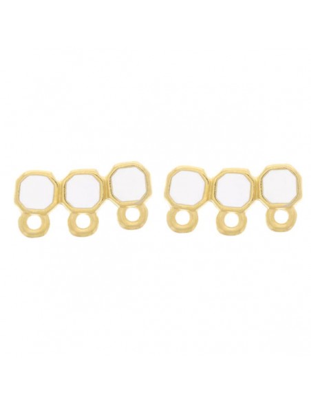 Orecchini a perno dorati tris di rettangoli con smaltatura panna effetto perlato 8x16 mm, una coppia