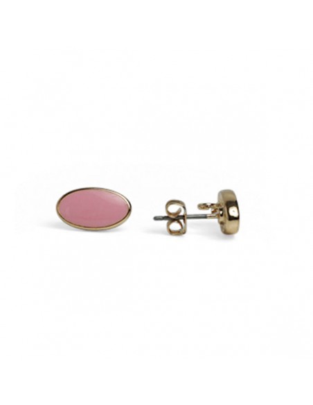Orecchino dorato ovale con smaltatura rosa baby 12x7 mm, una coppia
