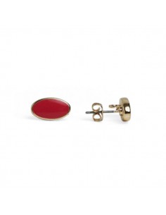 Orecchino dorato ovale con smaltatura rosa geranio 12x7...