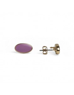 Orecchino dorato ovale con smaltatura lilla 12x7 mm, una...