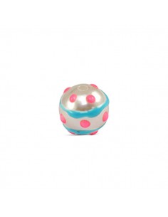 Perlina acrilica bianco latte con pois rosa e righe...