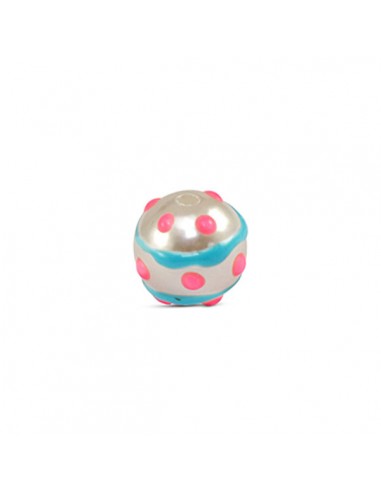 Perlina acrilica bianco latte con pois rosa e...