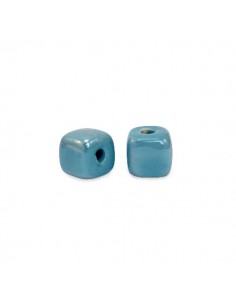 Perlina cubotto di ceramica greca color ottanio 8 mm, x 1