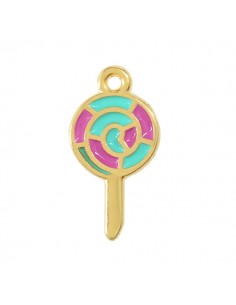 Charm dorato lecca-lecca con smaltatura turchese e rosa...