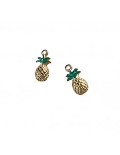 Micro Charm dorato matt ananas con foglioline verdi 9x4,5...