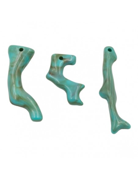Confezione di 10 rametti irregolari di corallo color turchese variegato resina 6x25 -45 mm