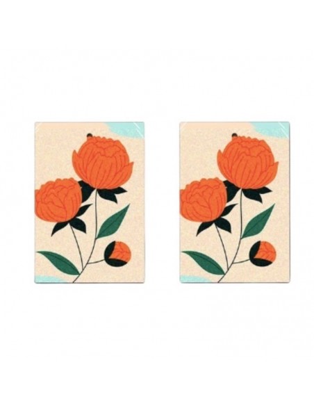 Coppia di pendenti in legno rettangolari sfondo pesca con fiori "Boho Flower", rettangolari  35x25 mm, una coppia