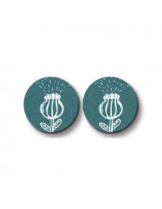 Coppia di cabochons in legnosfondo ottanio con fiore...