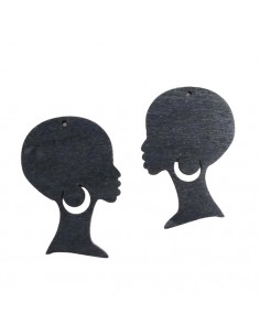 Coppia di charms in legno nero profilo di donna...