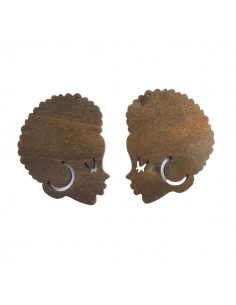 Coppia di charms in legno cioccolato profilo di donna...