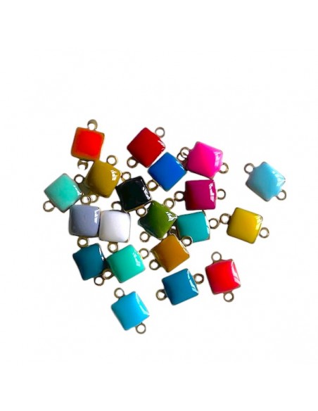 Fantasia di 20 charms connettori quadrati smaltati da entrambi i lati 6 mm