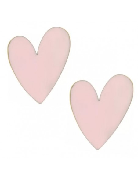 Grandi Orecchini dorati a perno cuori ricurvi con smaltatura rosa 37x29 mm, una coppia