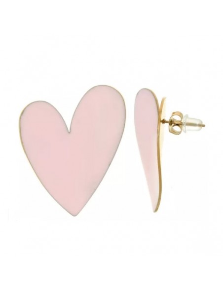 Grandi Orecchini dorati a perno cuori ricurvi con smaltatura rosa 37x29 mm, una coppia