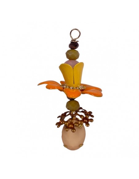 "Le Bacche" di Koccode fatto a mano mezzi cristalli, fiori smaltati vintage e perline naturali52x28 mm, x 1