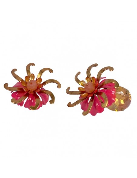 "Le Bacche" di Koccode fatto a mano con  mezzi cristalli e fiori smaltati e non vintage 43x23 mm, x 1