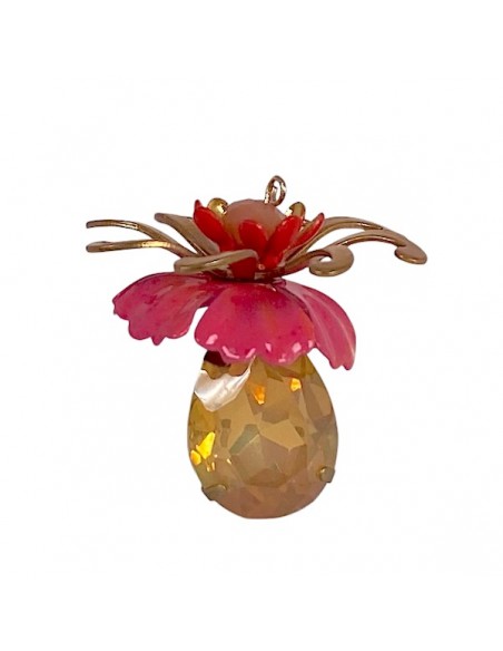 "Le Bacche" di Koccode fatto a mano con  mezzi cristalli e fiori smaltati e non vintage 43x23 mm, x 1