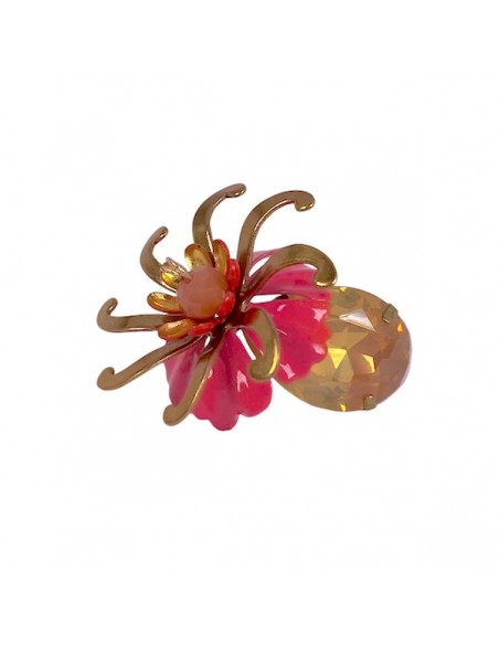 "Le Bacche" di Koccode fatto a mano con  mezzi cristalli e fiori smaltati e non vintage 43x23 mm, x 1