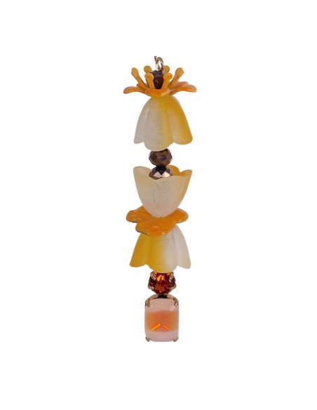"Le Bacche" di Koccode fatto a mano con fiorellini in lucite, fiori smaltati e cristalli swarovski  vintage 50x10 mm, x 1