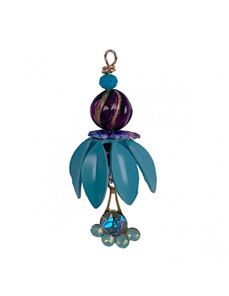 "Le Bacche" di Koccode fatto a mano con perle in resina, fiori smaltati e cristalli swarovski vintage 47x18mm, x 1
