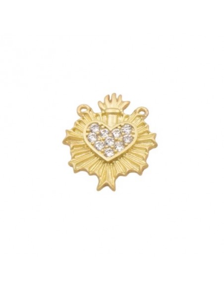 Charm connettore Cuore Sacro dorato matt con cristallini 22x17mm, x 1