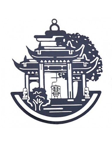 Charm filigrana Pagoda giapponese nera 44x37mm,...