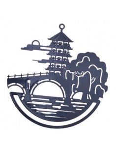 Charm filigrana Pagoda giapponese nera 42x44mm, x 1