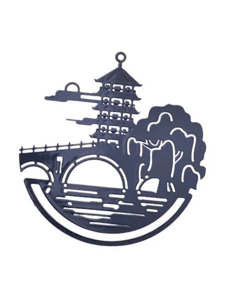 Charm filigrana Pagoda giapponese nera 42x44mm, x 1