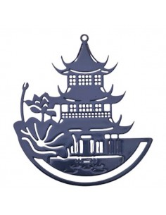 Charm filigrana Pagoda giapponese con ninfea nera 43x39...