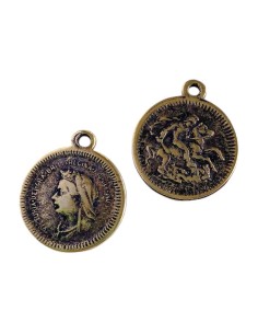 Charm moneta oro anticato 25x22 mm, x 1