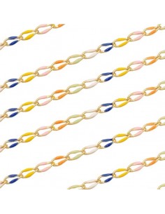Catenina dorata matt con maglia ovale smaltata multicolor...