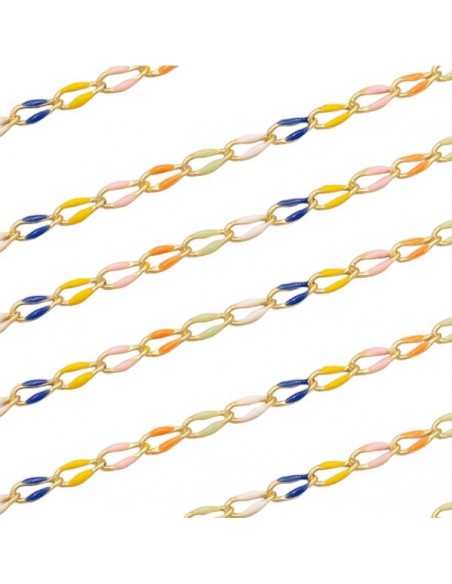 Catenina dorata matt con maglia ovale smaltata multicolor 7x3 mm, x 20 cm