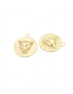 Charm medaglietta dorata matt con volto tigre in 3D 10...
