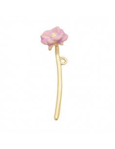 Charm dorato composto stelo di fiore color ciclamino...