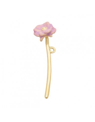 Charm dorato composto stelo di fiore color...