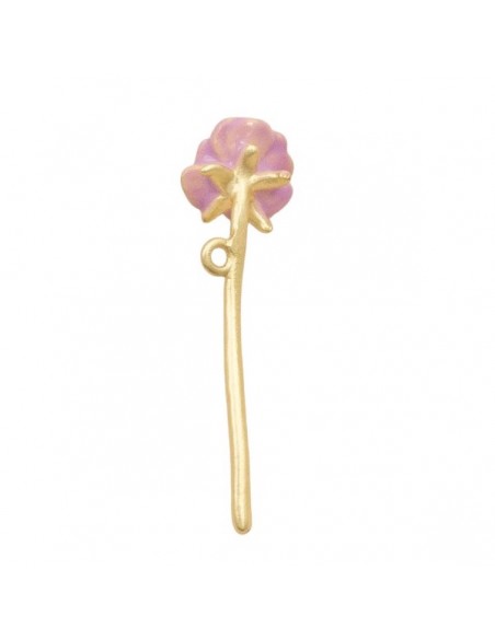 Charm dorato composto stelo di fiore color ciclamino selvatico, circa 26x7 mm, x 1