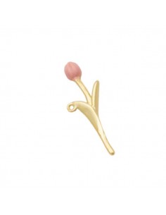 Charm dorato stelo con bocciolo rosa, circa 25x10 mm, x 1