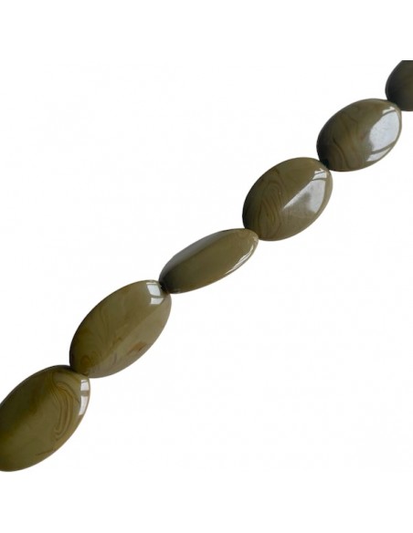 Perla in resina ovale verde oliva con venature 21x14 mm con foro 1,8 mm, x 1