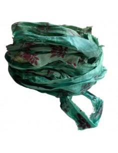 Nastro ritorto in seta Sari verde tiffany con stampe...