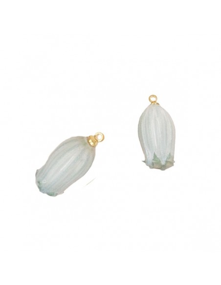 Charm fiore campanella chiusa naturale resinato azzurro polvere circa 23x10 mm, x 1