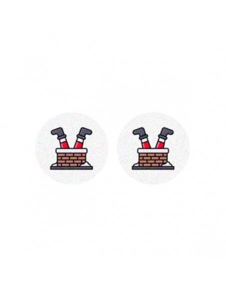 Coppia di cabochons in legno collezione Babbo Natale nel Camino "Christmas" 12 mm, una coppia