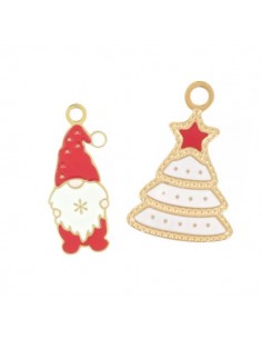 Coppia di Charms dorati in acciao Babbo Natale a Albero...