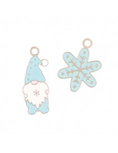 Coppia di Charms in acciaio argentato Babbo Natale e...