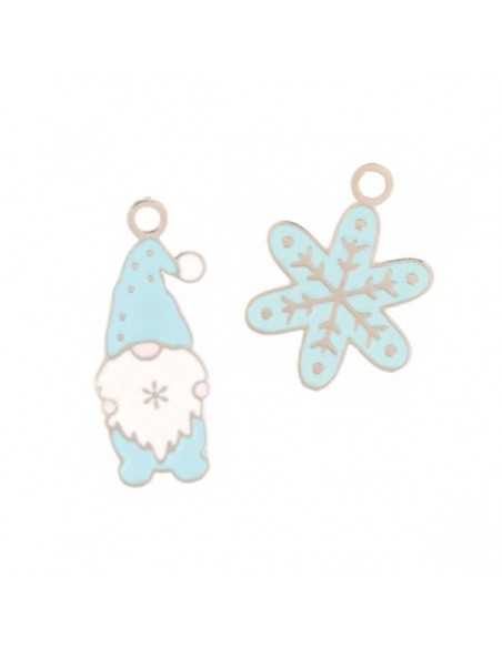 Coppia di Charms in acciaio argentato Babbo Natale e Stella Natalizia