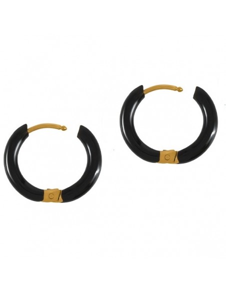 Orecchini a cerchio dorati con smaltatura nera 18 mm, una coppia