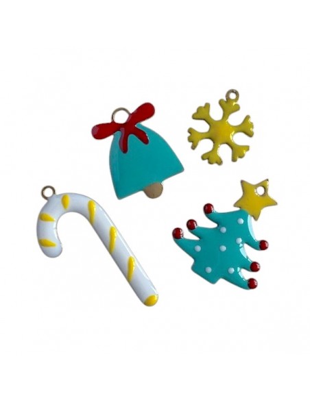 Confezione "Il mio Turquoise Christmas" composto da 4 charms smaltati su entrambi i lati