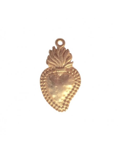 Charm pendente oro satinato cuore sacro 32x18mm, x 1