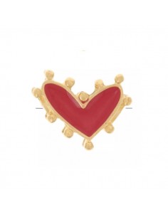 Perla cuore dorato irregolare smaltato rosso 12,5x10 mm, x 1