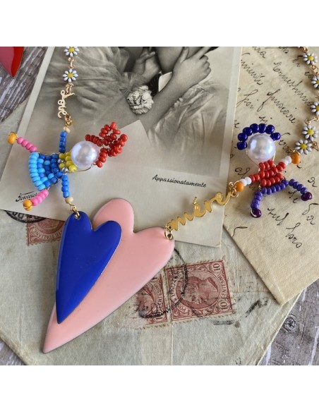 Charm "Happy Lovers" realizzato con perline colorate circa 43x40mm, x 1